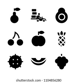 9 Fruits icons vector set. vector, package, cut and natural illustration for web.