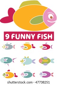 9 funny fish. vector