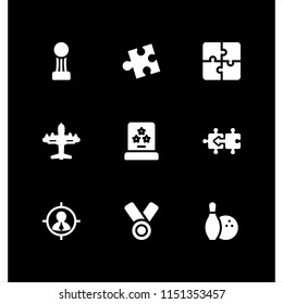 9 game icons in vector set. puzzle, medal, war and jigsaw illustration for web and graphic design