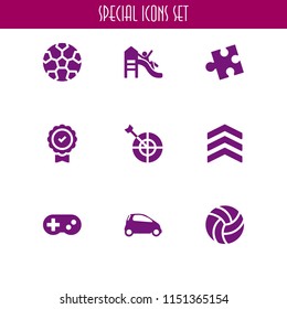 9 game icons in vector set. ball, gamepad console, volleyball and goal illustration for web and graphic design