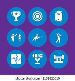9 game icons in vector set. golf, sports and competition, jigsaw and cup illustration for web and graphic design