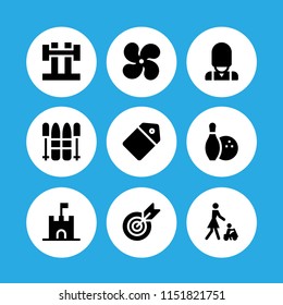 9 game icons in vector set. england, target, tag and fan illustration for web and graphic design