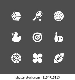 9 game icons in vector set. duck, ball, dice and goal illustration for web and graphic design