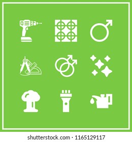 9 gas vector icon set with explosion, measure instruments, stove and mars icons for mobile and web
