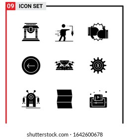 9 General Icons for website design print and mobile apps. 9 Glyph Symbols Signs Isolated on White Background. 9 Icon Pack.