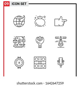 9 General Icons for website design print and mobile apps. 9 Outline Symbols Signs Isolated on White Background. 9 Icon Pack.