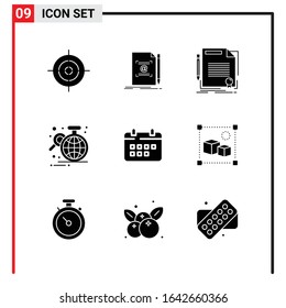 9 General Icons for website design print and mobile apps. 9 Glyph Symbols Signs Isolated on White Background. 9 Icon Pack.