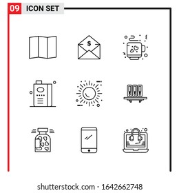 9 General Icons for website design print and mobile apps. 9 Outline Symbols Signs Isolated on White Background. 9 Icon Pack.