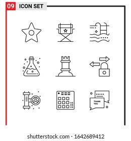 9 General Icons for website design print and mobile apps. 9 Outline Symbols Signs Isolated on White Background. 9 Icon Pack.