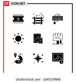 9 Iconos generales para diseño de sitios web, aplicaciones impresas y móviles. 9 Símbolos de glifo Señales aisladas en fondo blanco. Paquete de 9 iconos.