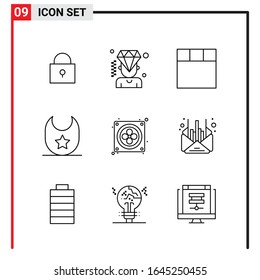 9 General Icons for website design print and mobile apps. 9 Outline Symbols Signs Isolated on White Background. 9 Icon Pack.