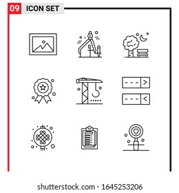 9 General Icons for website design print and mobile apps. 9 Outline Symbols Signs Isolated on White Background. 9 Icon Pack.