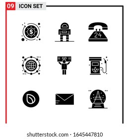 9 General Icons for website design print and mobile apps. 9 Glyph Symbols Signs Isolated on White Background. 9 Icon Pack.