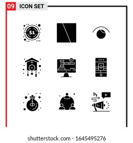 9 General Icons for website design print and mobile apps. 9 Glyph Symbols Signs Isolated on White Background. 9 Icon Pack.