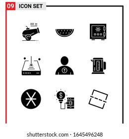 9 General Icons for website design print and mobile apps. 9 Glyph Symbols Signs Isolated on White Background. 9 Icon Pack.