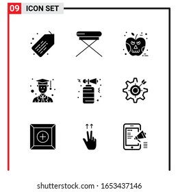 9 General Icons for website design print and mobile apps. 9 Glyph Symbols Signs Isolated on White Background. 9 Icon Pack.