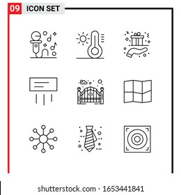 9 General Icons for website design print and mobile apps. 9 Outline Symbols Signs Isolated on White Background. 9 Icon Pack.
