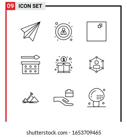 9 General Icons for website design print and mobile apps. 9 Outline Symbols Signs Isolated on White Background. 9 Icon Pack.