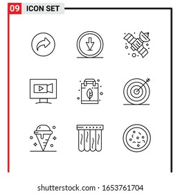 9 General Icons for website design print and mobile apps. 9 Outline Symbols Signs Isolated on White Background. 9 Icon Pack.