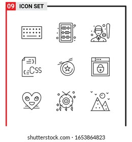 9 General Icons for website design print and mobile apps. 9 Outline Symbols Signs Isolated on White Background. 9 Icon Pack.