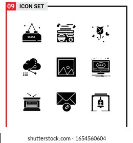 9 Iconos generales para diseño de sitios web, aplicaciones impresas y móviles. 9 Símbolos de glifo Señales aisladas en fondo blanco. Paquete de 9 iconos.