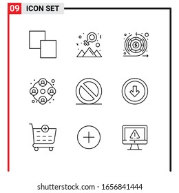 9 General Icons for website design print and mobile apps. 9 Outline Symbols Signs Isolated on White Background. 9 Icon Pack.