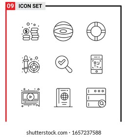 9 General Icons for website design print and mobile apps. 9 Outline Symbols Signs Isolated on White Background. 9 Icon Pack.