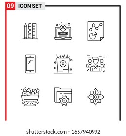 9 General Icons for website design print and mobile apps. 9 Outline Symbols Signs Isolated on White Background. 9 Icon Pack.