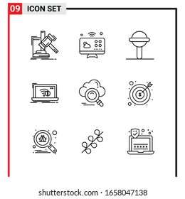 9 General Icons for website design print and mobile apps. 9 Outline Symbols Signs Isolated on White Background. 9 Icon Pack.
