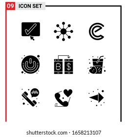 9 General Icons for website design print and mobile apps. 9 Glyph Symbols Signs Isolated on White Background. 9 Icon Pack.