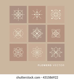 9 Geometric Graphic Flowers Vector, Flowers symbol, Flowers vector, Flower Icon, Flower logo, Vector, Symbol, Flower shape