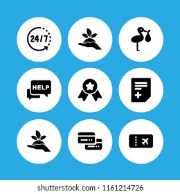 9 giving icons in vector set. reward, plant on a hand, birth and help illustration for web and graphic design