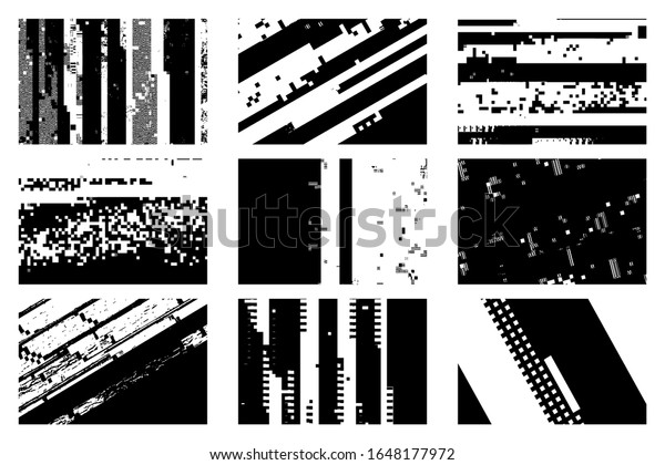 9個のエラーオーバーレイピクセル化テクスチャ セット 白黒の背景コレクションに抽象的なコンピューターエラーが発生しました Eps10のベクター画像 のベクター画像素材 ロイヤリティフリー