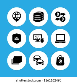 9 global icons in vector set. exchange, traffic, ssl and order illustration for web and graphic design