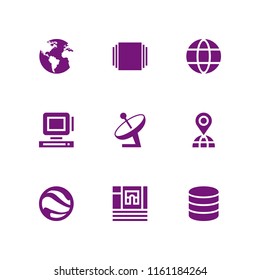 9 global icons in vector set. antenna, database, maps and location and business and finance illustration for web and graphic design