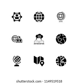 9 globe icon set with earth globe, planet earth and school globe vector illustration for graphic design and web