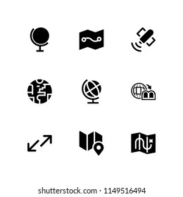 9 globe icon set with geography book, map and planet earth vector illustration for graphic design and web