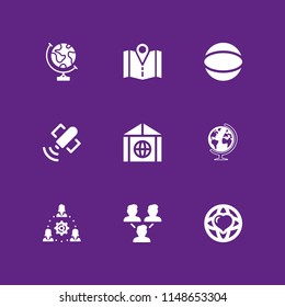 9 globe icon set with world peace, greenhouse effect and networking vector illustration for graphic design and web