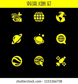 9 globe icons in vector set. saturn, planet earth, sphere and earth pictures illustration for web and graphic design