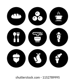 9 gourmet icons in vector set. food and restaurant, bonbon, cook and bread illustration for web and graphic design