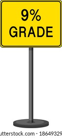 9% grade road sign isolated on white background illustration