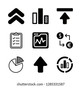 9 graph icons with up arrow and line chart in this set