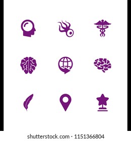 9 graphic icons in vector set. brain, star, pin and feather illustration for web and graphic design
