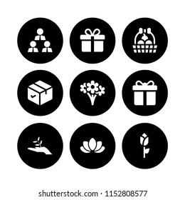 9 greeting icons in vector set. floral, deal, rose and box illustration for web and graphic design