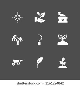 9 ground icons in vector set. sprout, agriculture, wheelbarrow and plant illustration for web and graphic design