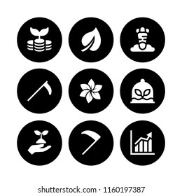 9 grow icons in vector set. investment, hand holding up a sprout, plant and agriculture illustration for web and graphic design