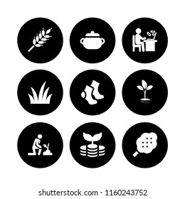 9 grow icons in vector set. investment, garden, cotton and grass illustration for web and graphic design
