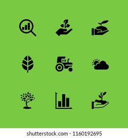 9 growth icons in vector set. seeding, analytics, leaf and sprout illustration for web and graphic design