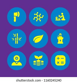 9 growth icons in vector set. farming and gardening, business and finance, harvest and leaf illustration for web and graphic design