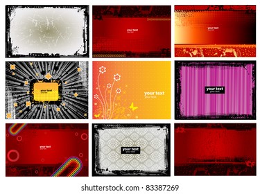 9 Grunge Banner Floral Background. Vector